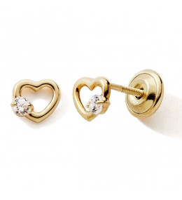 Les Boucles d'oreilles or jaune 375/1000, coeurs et oxydes de zirconium by Stauffer