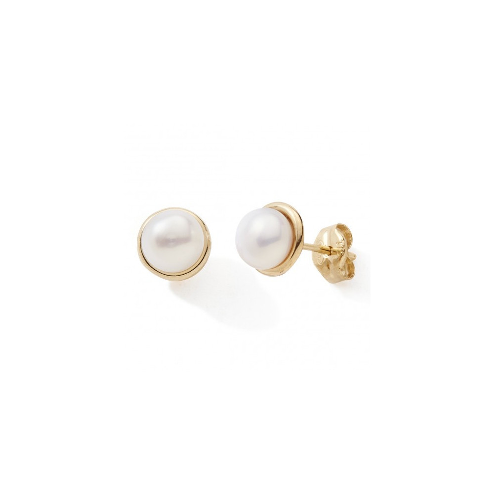 Les Boucles d'oreilles or jaune 375/1000 et perles de culture de 5 mm, by Stauffer