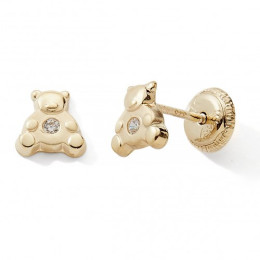 Les Boucles d'oreilles or jaune 375/1000, oursons et oxydes de zirconium by Stauffer