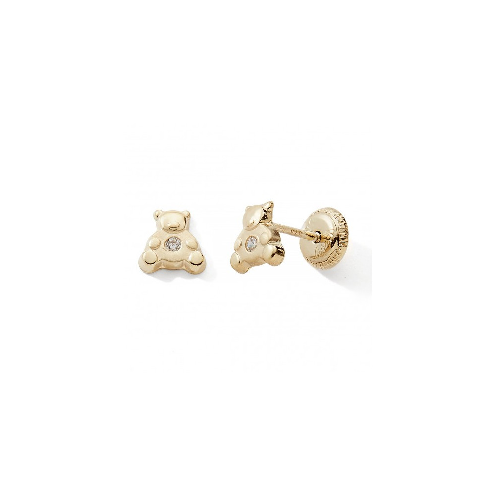 Les Boucles d'oreilles or jaune 375/1000, oursons et oxydes de zirconium by Stauffer