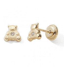 Les Boucles d'oreilles or jaune 375/1000, oursons et oxydes de zirconium by Stauffer