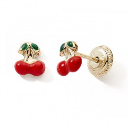 Les Boucles d'oreilles or jaune 375/1000, cerises et laque by Stauffer