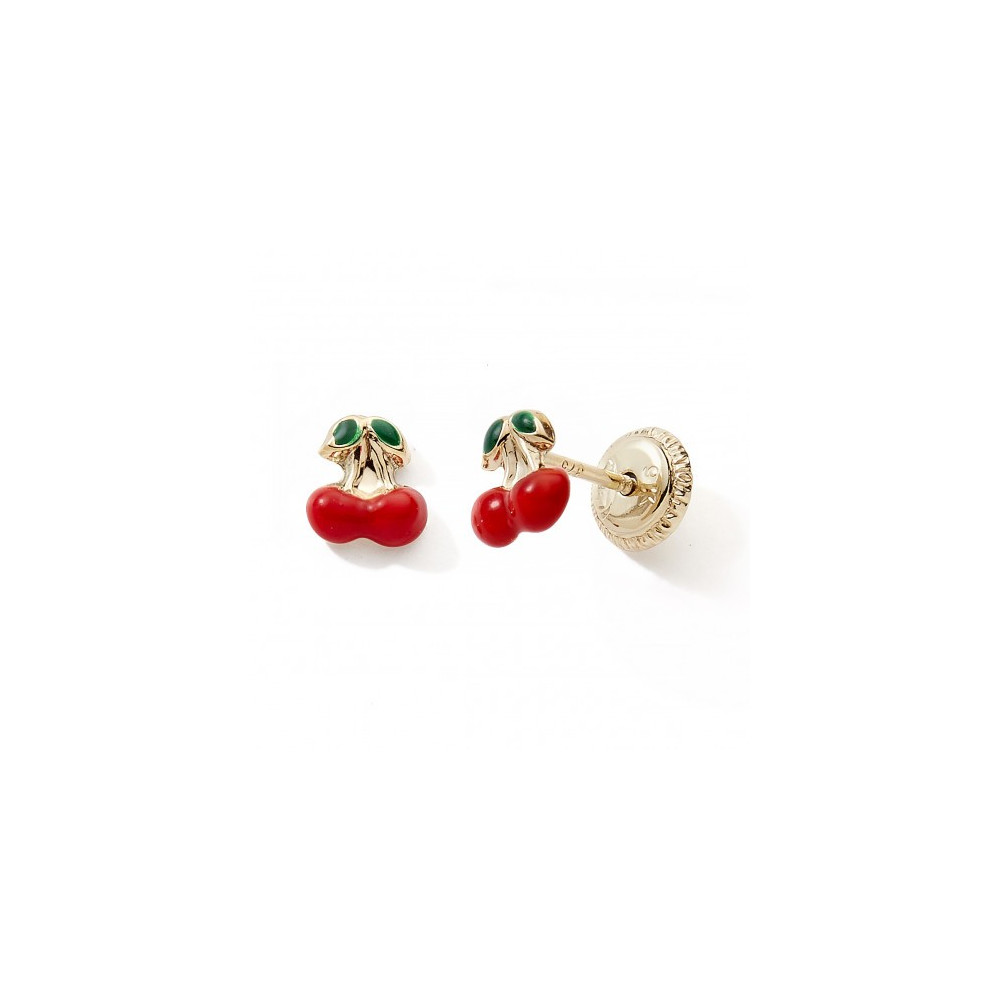 Les Boucles d'oreilles or jaune 375/1000, cerises et laque by Stauffer