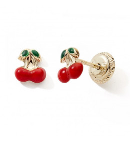 Les Boucles d'oreilles or jaune 375/1000, cerises et laque by Stauffer