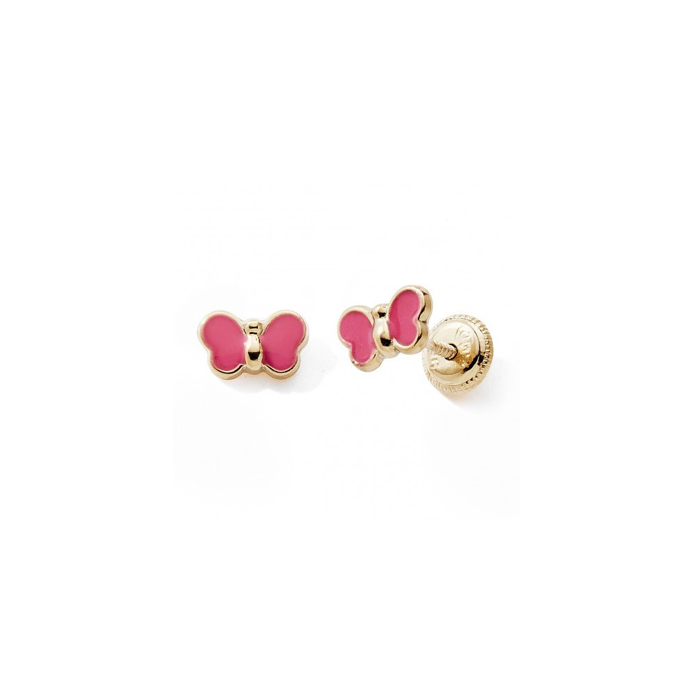 Les Boucles d'oreilles or jaune 375/1000, papillon et laque by Stauffer