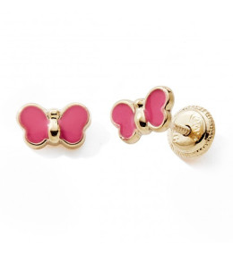 Les Boucles d'oreilles or jaune 375/1000, papillon et laque by Stauffer