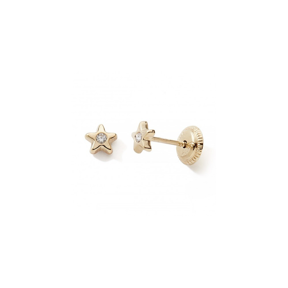 Les Boucles d'oreilles or jaune 375/1000, fleur et oxydes de zirconium by Stauffer