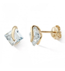 Les Boucles d'oreilles or jaune 375/1000, serti virgule, topazes bleues by Stauffer