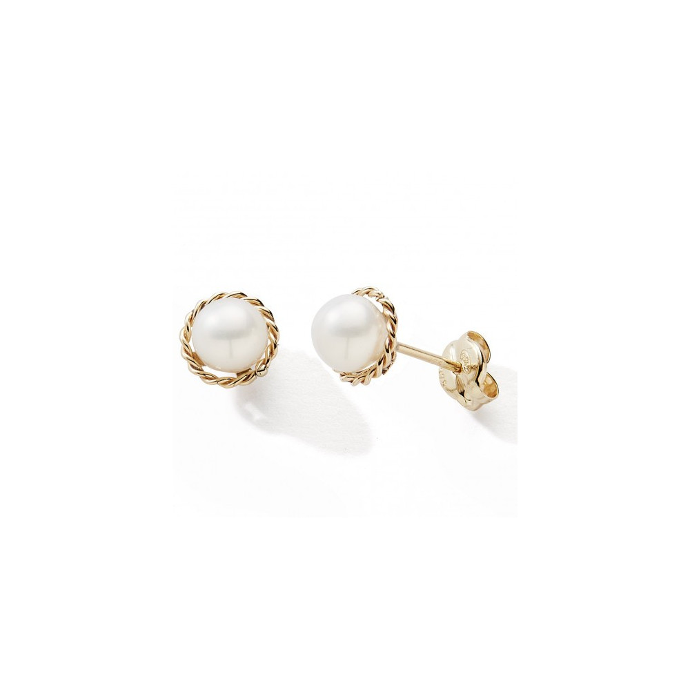 Les Boucles d'oreilles or jaune 375/1000 et perles de culture 5 mm, by Stauffer