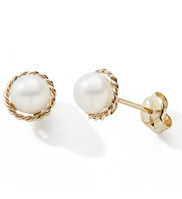 Les Boucles d'oreilles or jaune 375/1000 et perles de culture 5 mm, by Stauffer