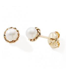 Les Boucles d'oreilles or jaune 375/1000 et perles de culture 4 mm, by Stauffer