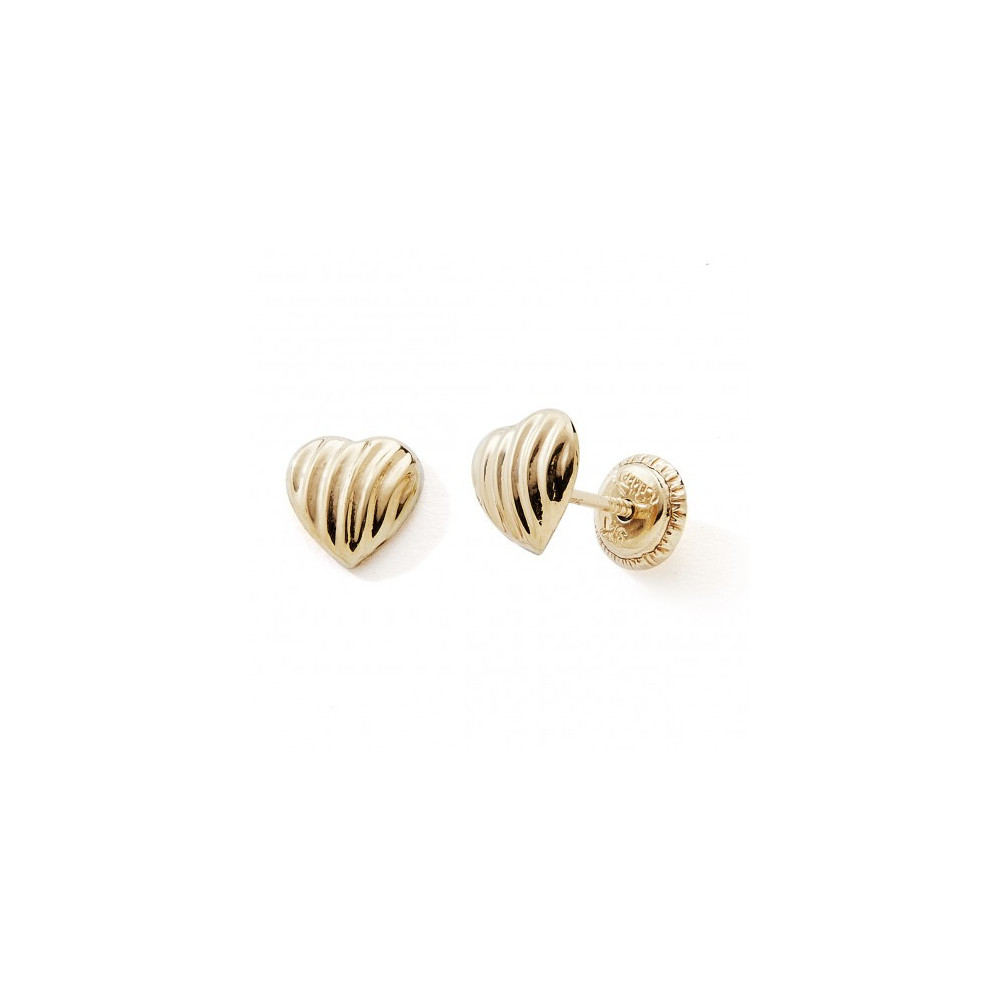 Les Boucles d'oreilles or jaune 375/1000, coeur ciselé by Stauffer