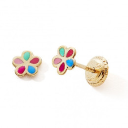 Les Boucles d'oreilles or jaune 375/1000, fleur et laque by Stauffer