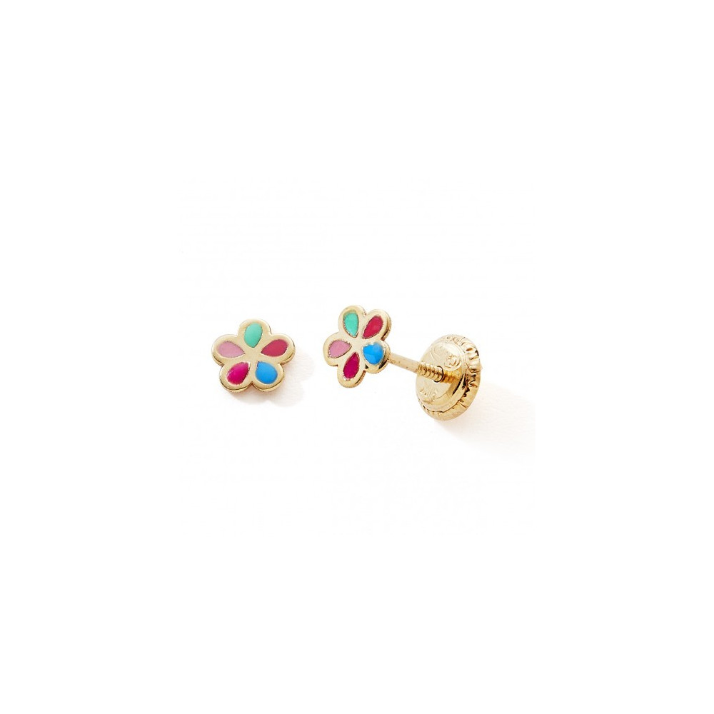 Les Boucles d'oreilles or jaune 375/1000, fleur et laque by Stauffer