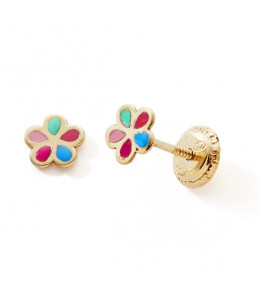 Les Boucles d'oreilles or jaune 375/1000, fleur et laque by Stauffer