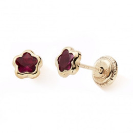 Les Boucles d'oreilles or jaune 375/1000, fleur et oxydes de zirconium by Stauffer