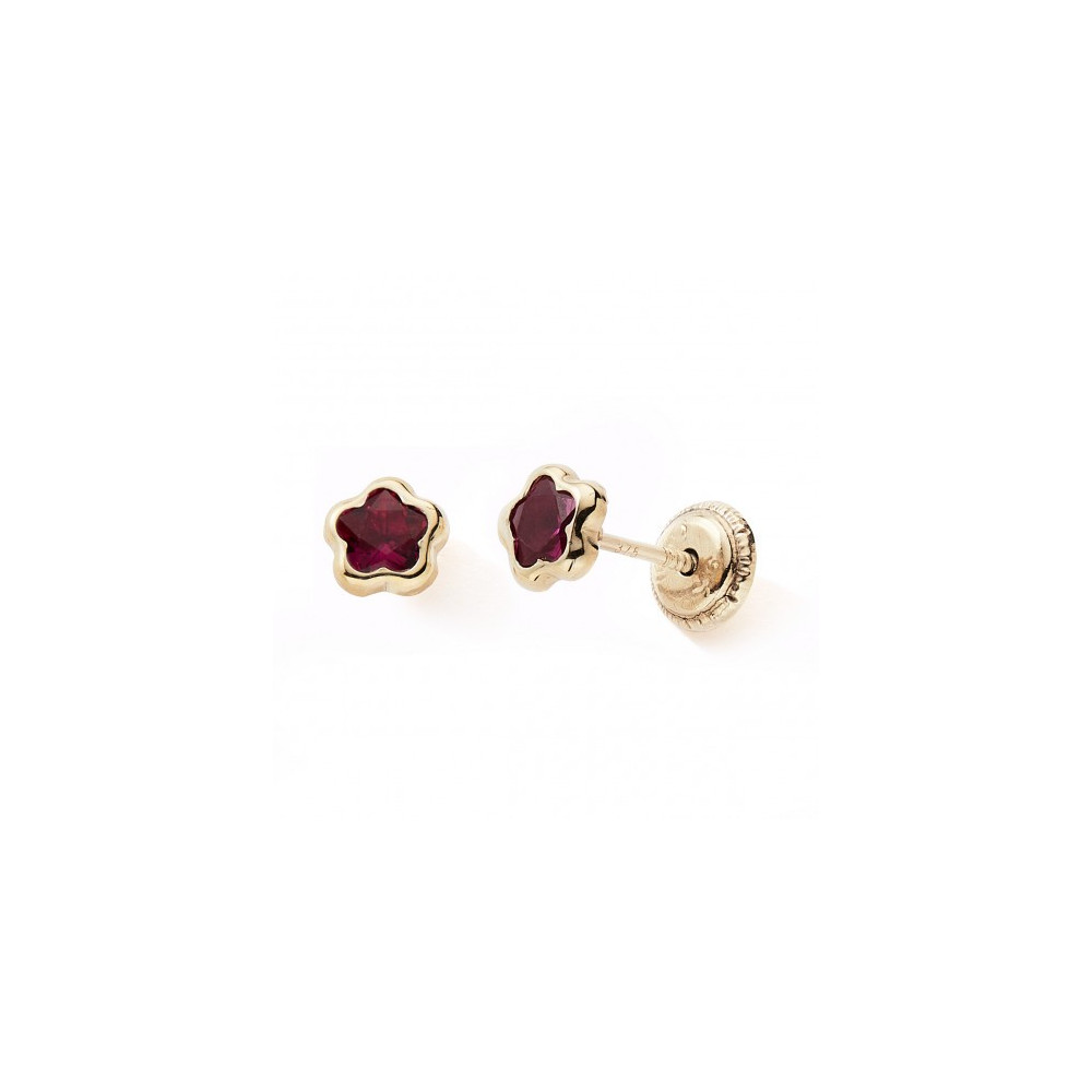 Les Boucles d'oreilles or jaune 375/1000, fleur et oxydes de zirconium by Stauffer