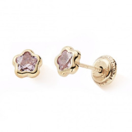 Les Boucles d'oreilles or jaune 375/1000, fleur et oxydes de zirconium by Stauffer
