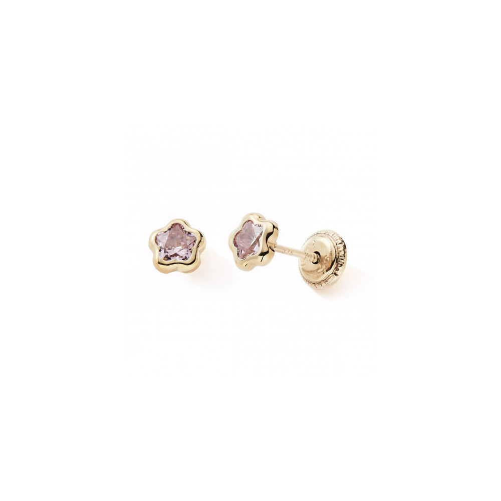 Les Boucles d'oreilles or jaune 375/1000, fleur et oxydes de zirconium by Stauffer