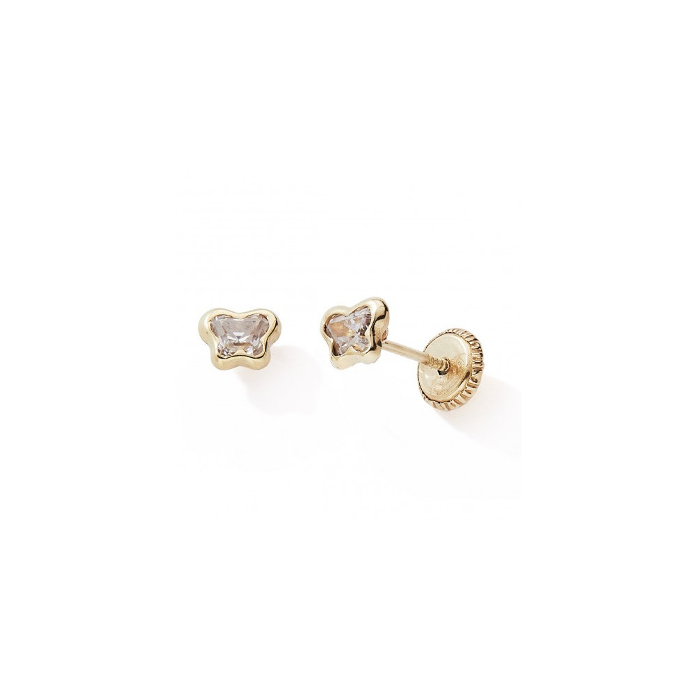 Les Boucles d'oreilles or jaune 375/1000, papillons et oxydes de zirconium by Stauffer
