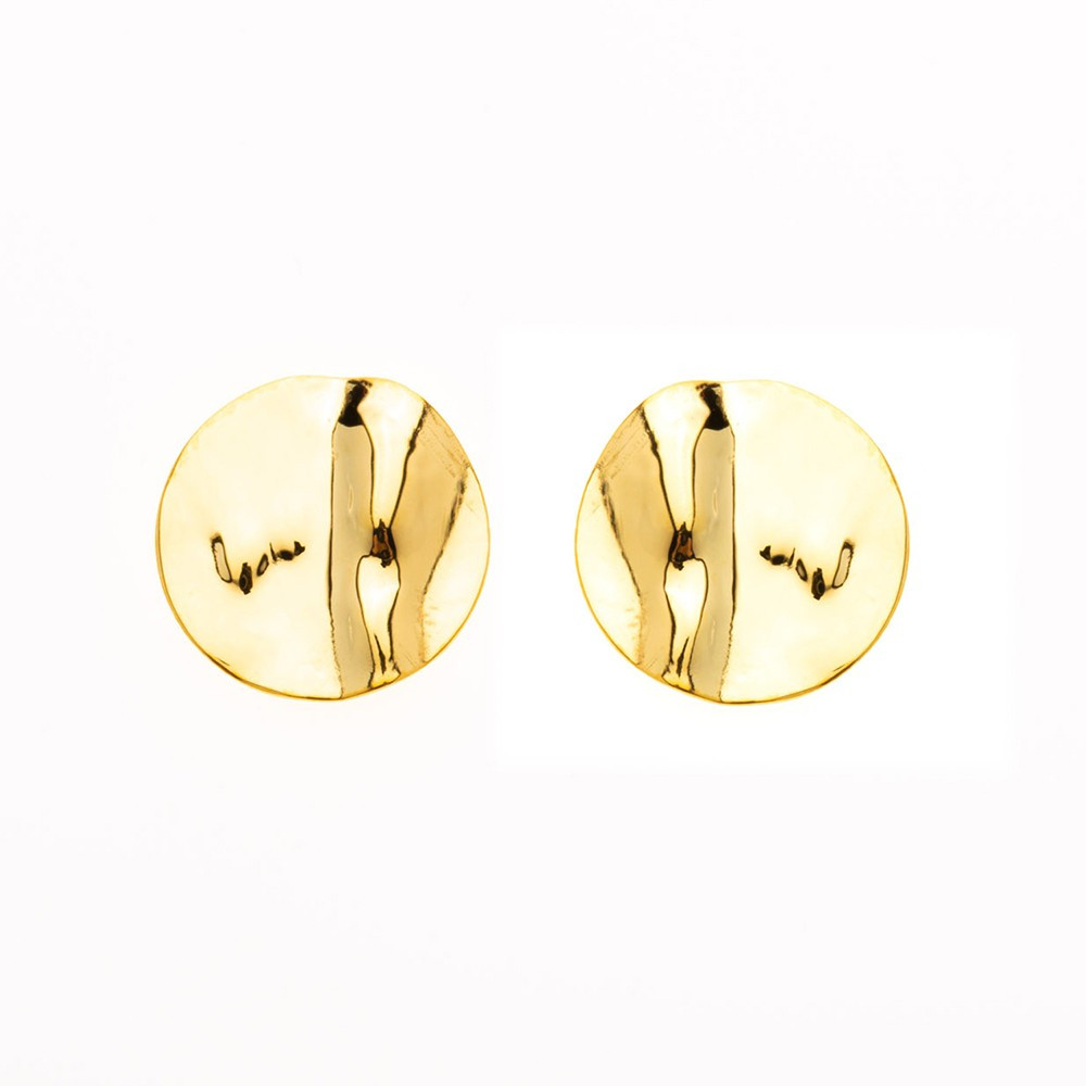 Les Boucles d'oreilles, or jaune 375/1000, motif rond froissé, by Stauffer
