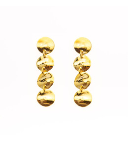 Les Boucles d'oreilles pendantes or jaune 375/1000, motifs ronds froissées, by Stauffer