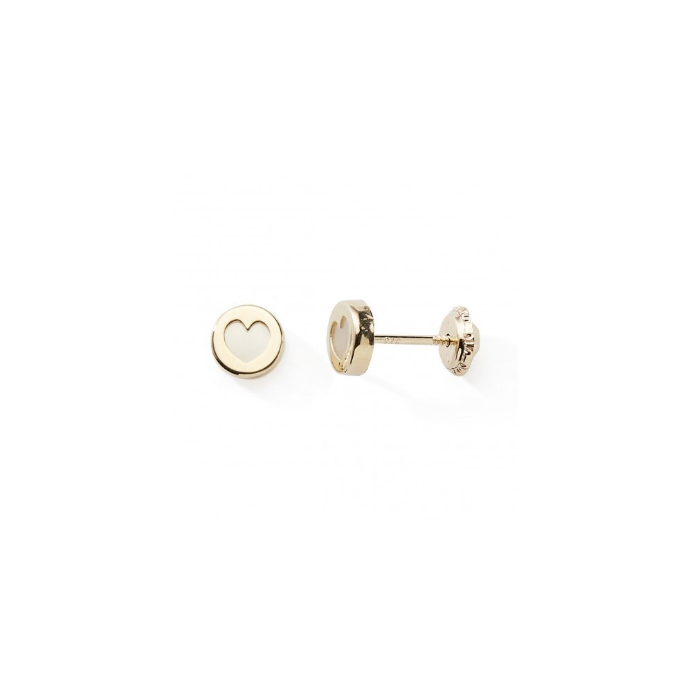 Les Boucles d'oreilles or jaune 375/1000, coeurs et nacre blanche, by Stauffer