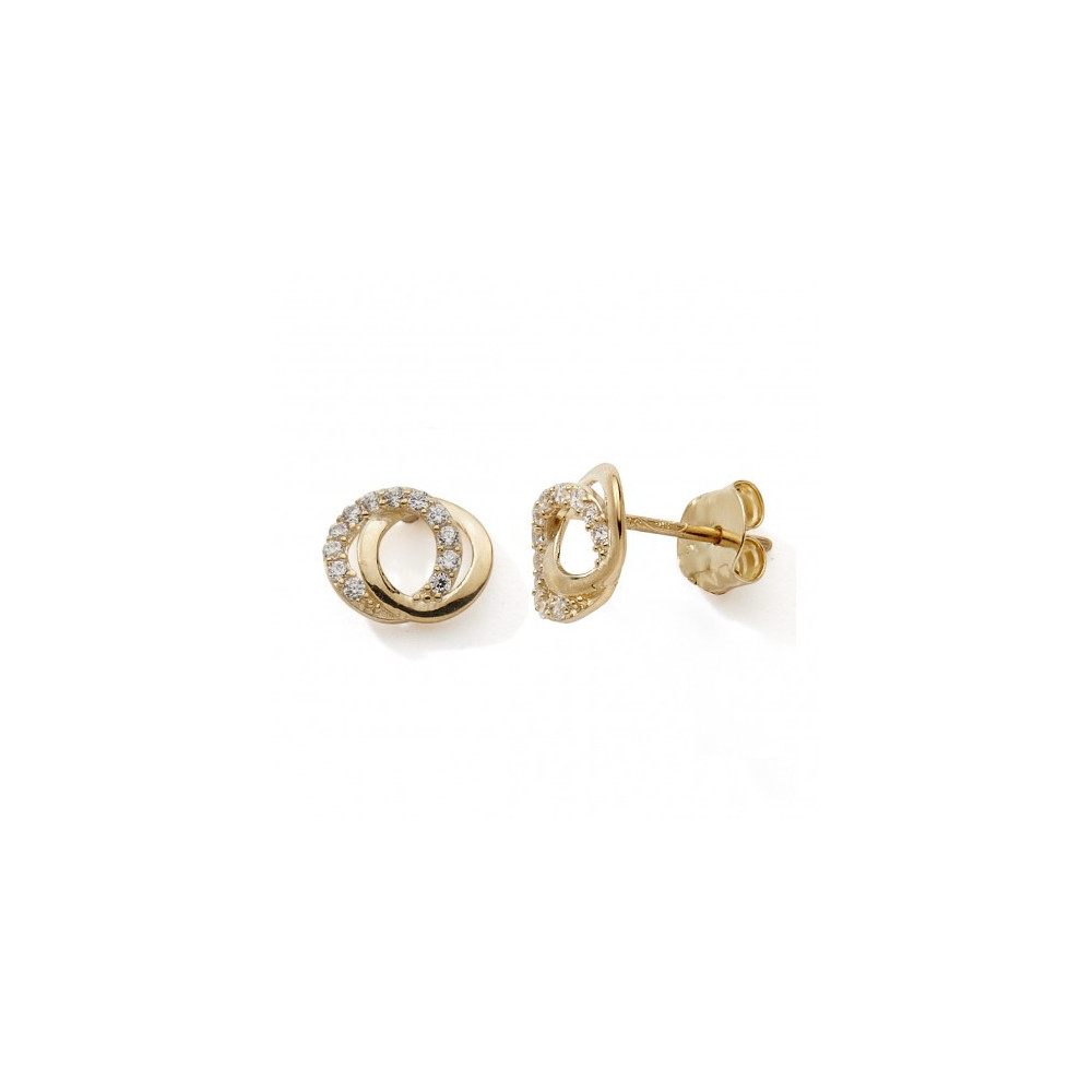 Les Boucles d'oreilles or jaune 375/1000, 2 cercles et oxydes de zirconium by Stauffer