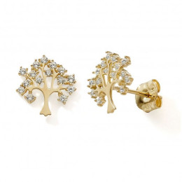Les Boucles d'oreilles or jaune 375/1000, arbre de vie et oxydes de zirconium by Stauffer