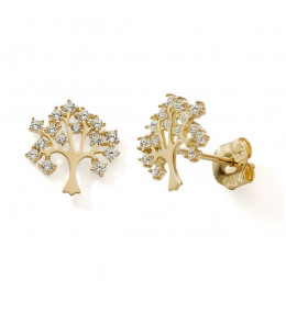 Les Boucles d'oreilles or jaune 375/1000, arbre de vie et oxydes de zirconium by Stauffer