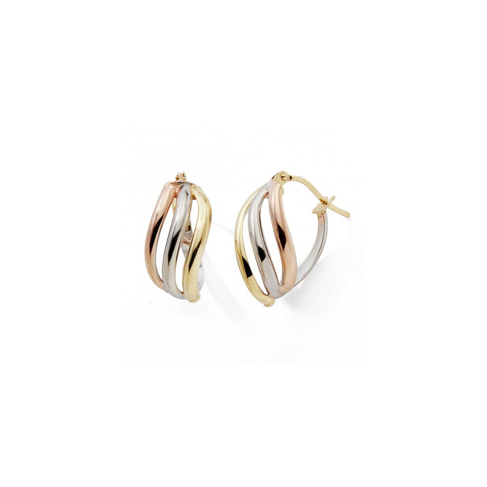 Les Boucles d'oreilles créoles, or jaune, or rose et or blanc 375/1000,  by Stauffer