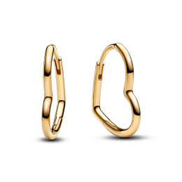 Les Boucles d'oreilles créoles Pandora coeurs asymétriques, en métal doré or jaune 585/1000, 268307C00