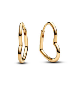 Les Boucles d'oreilles créoles Pandora coeurs asymétriques, en métal doré or jaune 585/1000, 268307C00
