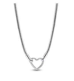 Le Collier Pandora, maille serpent fermoir coeur en argent 925/1000, 393377C00-45