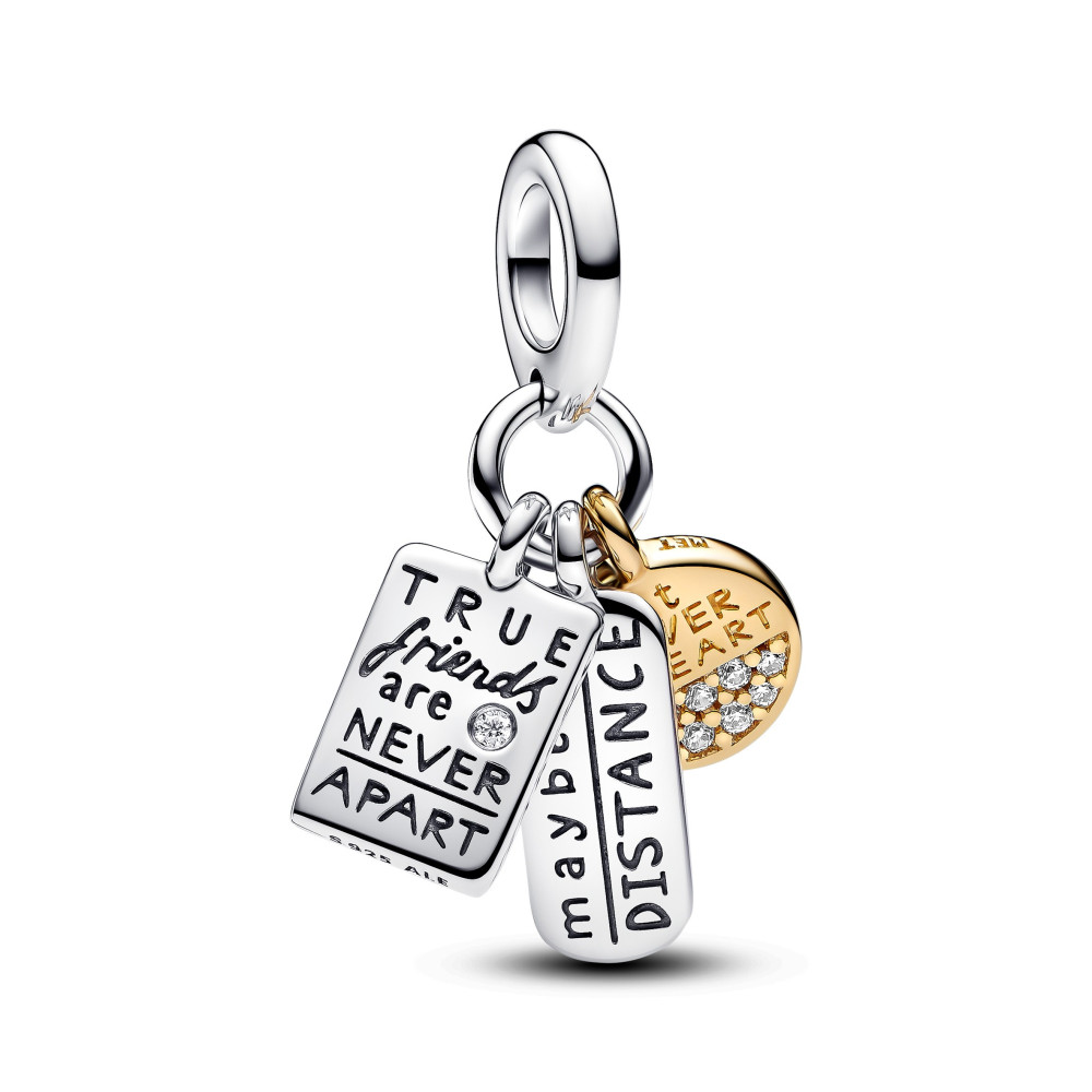 Le Charm pendentif Pandora moments, triple amitié en métal doré or jaune 585/1000 et argent 925/1000, 763436C01