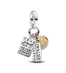 Le Charm pendentif Pandora moments, triple amitié en métal doré or jaune 585/1000 et argent 925/1000, 763436C01