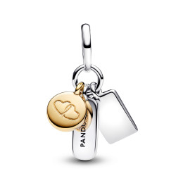 Le Charm pendentif Pandora moments, triple amitié en métal doré or jaune 585/1000 et argent 925/1000, 763436C01