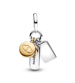 Le Charm pendentif Pandora moments, triple amitié en métal doré or jaune 585/1000 et argent 925/1000, 763436C01