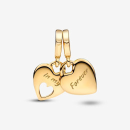 Le Charm pendentif Pandora moments, coeur séparable et double en métal doré or jaune 585/1000, 769187C01