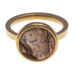 La Bague acier dorée jaune, Jaspe paysage de 12 mm, Yola IG 111
