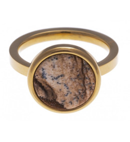La Bague acier dorée jaune, Jaspe paysage de 12 mm, Yola IG 111