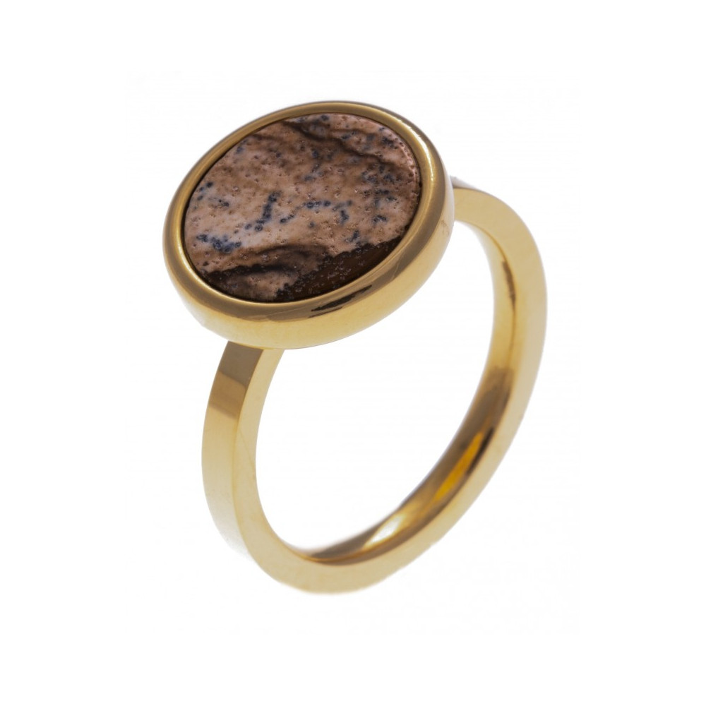 La Bague acier dorée jaune, Jaspe paysage de 12 mm, Yola IG 111 La Bague acier dorée jaune, Jaspe paysage de 12 mm, Yola IG 111