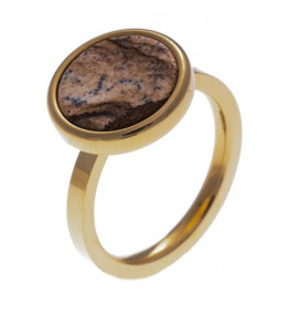 La Bague acier dorée jaune, Jaspe paysage de 12 mm, Yola IG 111
