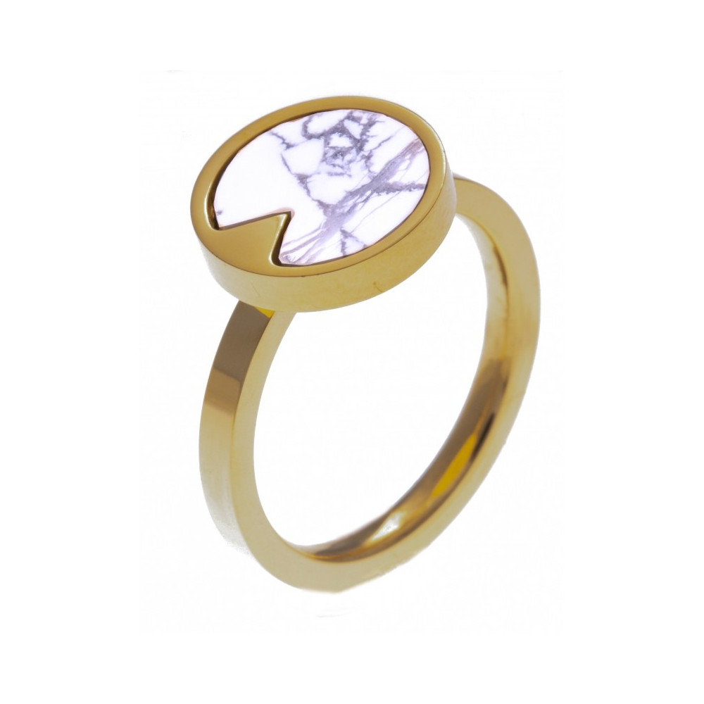 La Bague acier dorée jaune, Howlite de 12 mm, Yola IG 103