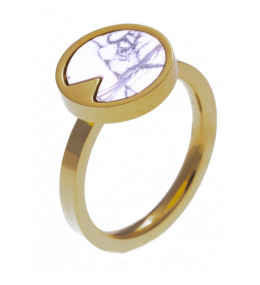 La Bague acier dorée jaune, Howlite de 12 mm, Yola IG 103