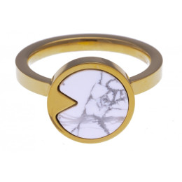 La Bague acier dorée jaune, Howlite de 12 mm, Yola IG 103