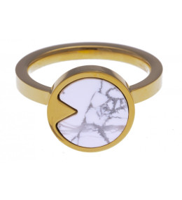 La Bague acier dorée jaune, Howlite de 12 mm, Yola IG 103