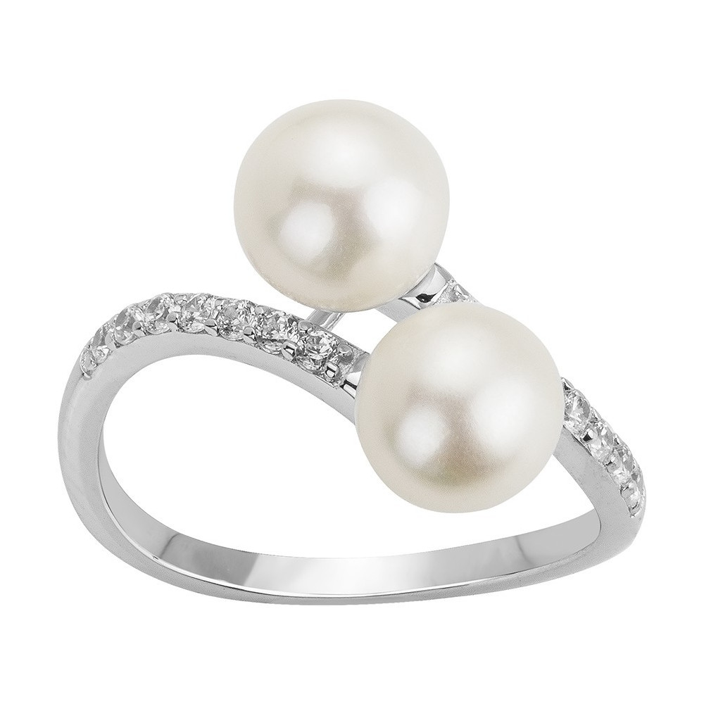Bague argent 925/1000, perles de culture et oxydes de zirconium by Stauffer Ref. 70100876