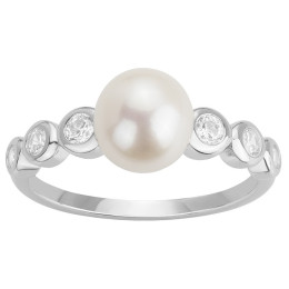 Bague argent 925/1000, perle de culture et oxydes de zirconium by Stauffer Ref. 70100875