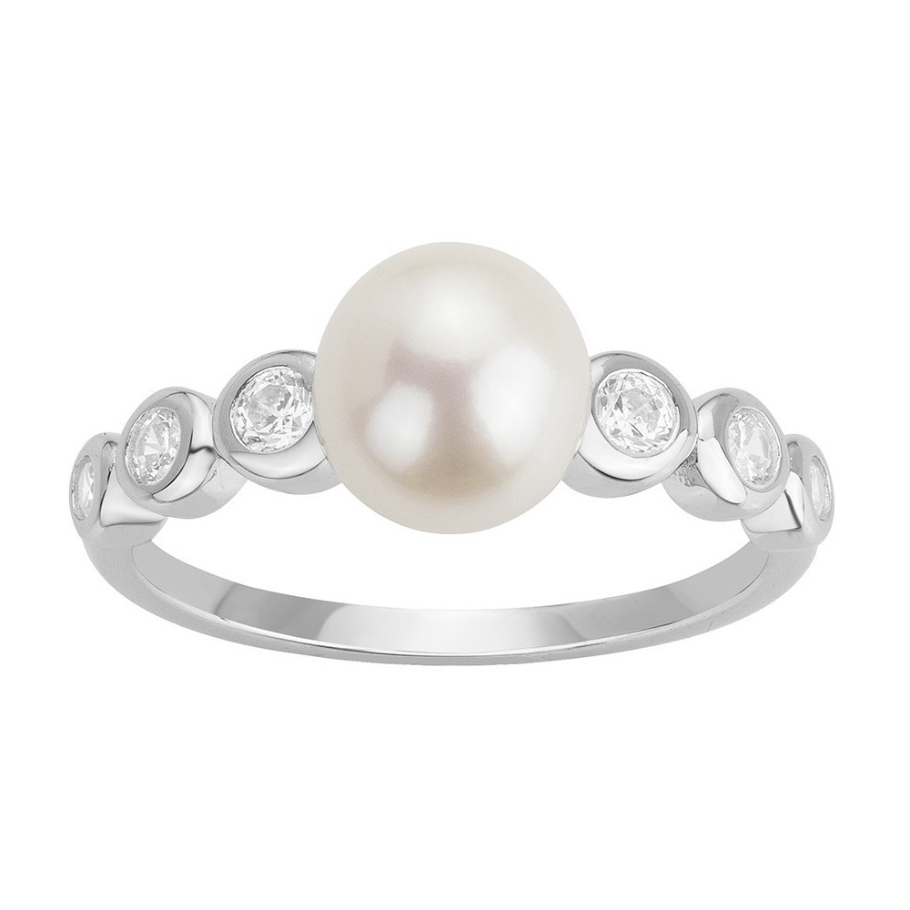 Bague argent 925/1000, perle de culture et oxydes de zirconium by Stauffer Ref. 70100875
